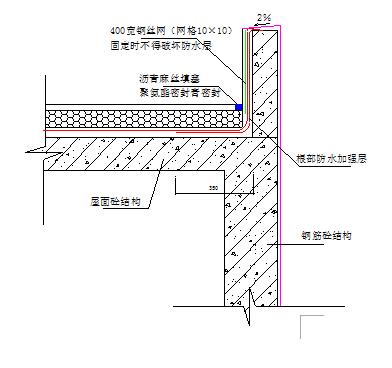 绘出女儿墙卷材防水做法